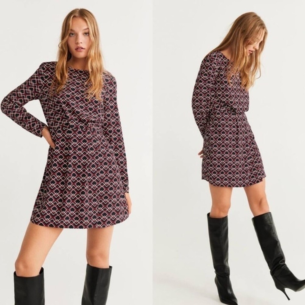 MNG Mango Retro Long Sleeve Printed Short Mini Dress in Croatia Sz 2